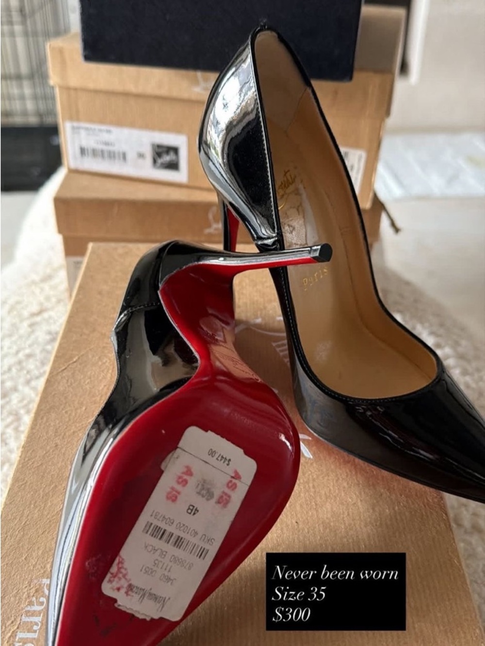 Christian Louboutin Black Patent Stiletto Pumps with Red Sole